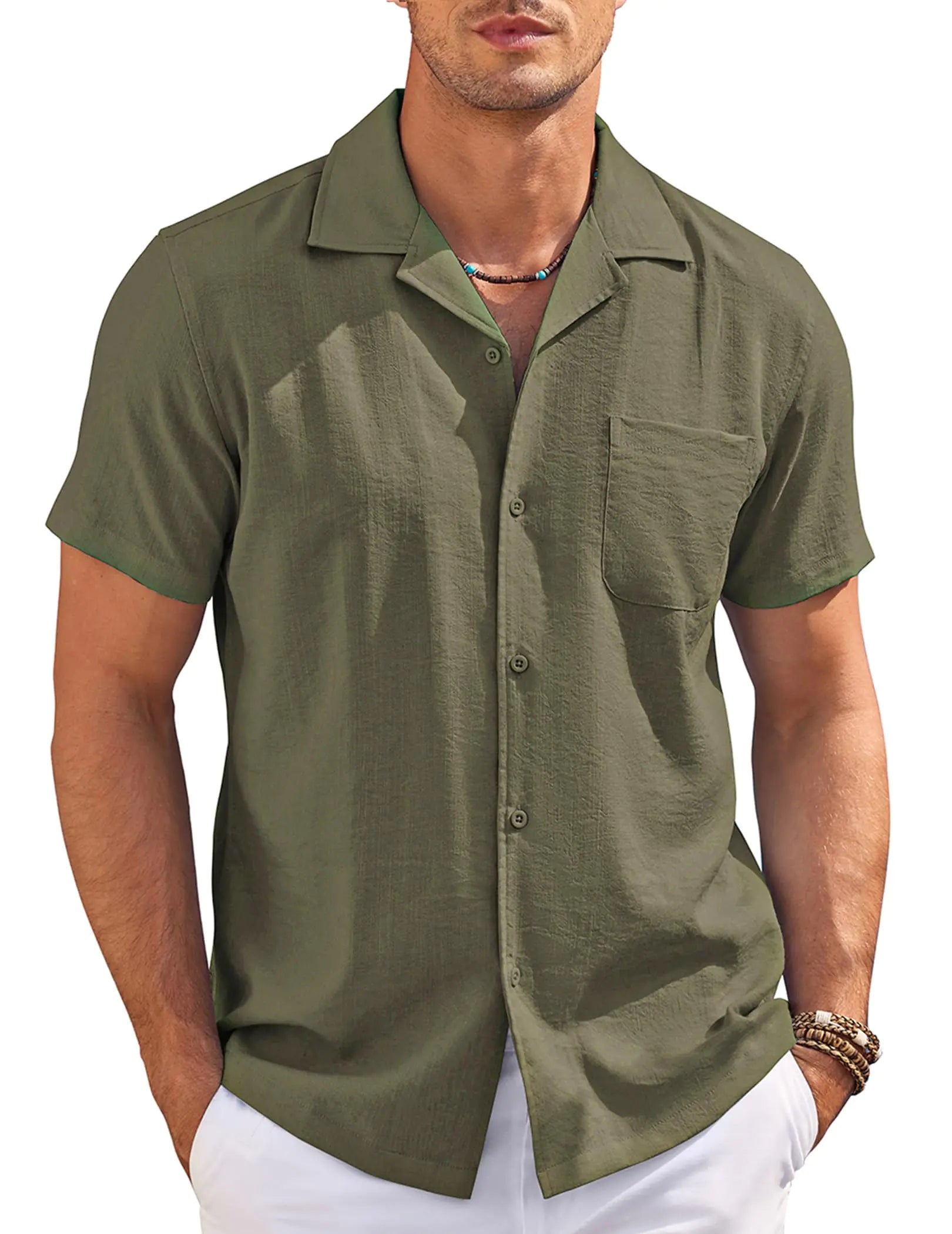 Summer Beach Shirts Short Button Up Shirt Loose Fit Cuban Camp